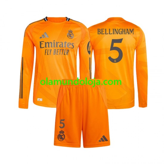 Camisola Real Madrid Jude Bellingham 5 Criança Equipamento Segundo 2024-2025 Manga Comprida